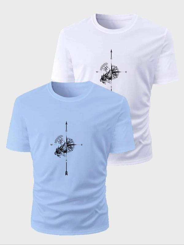 Men's Graphic Print Round Neck Tee, Regular Fit Casual Short Sleeve Crew Neck T-Shirt for Daily Wear, Men's Top for...
