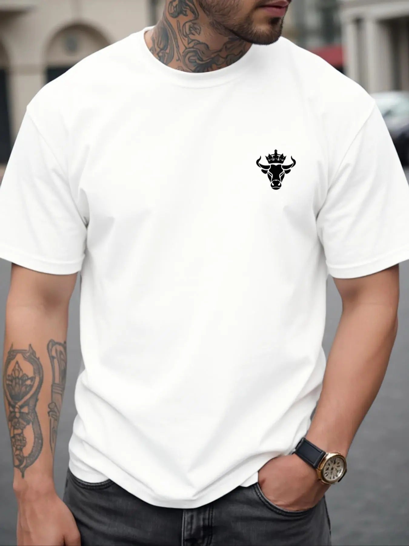 Men's Graphic Print Round Neck Tee, Regular Fit Casual Short Sleeve Crew Neck T-shirt for Daily Wear, Men's Top for...