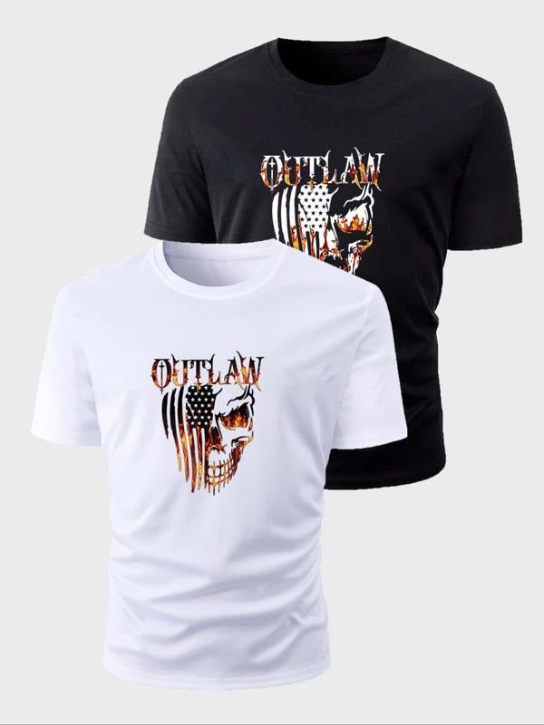 Men's Graphic Print Round Neck Tee, Regular Fit Casual Short Sleeve Crew Neck T-shirt for Daily Wear, Men's Top for...