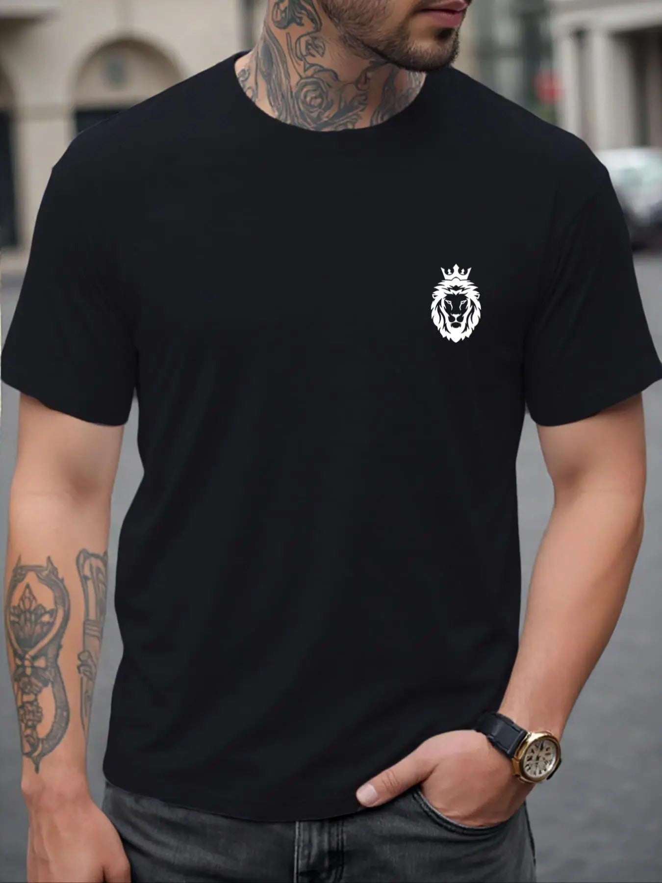 Men's Graphic Print Round Neck Tee, Regular Fit Casual Short Sleeve Crew Neck T-shirt for Daily Wear, Men's Top for...