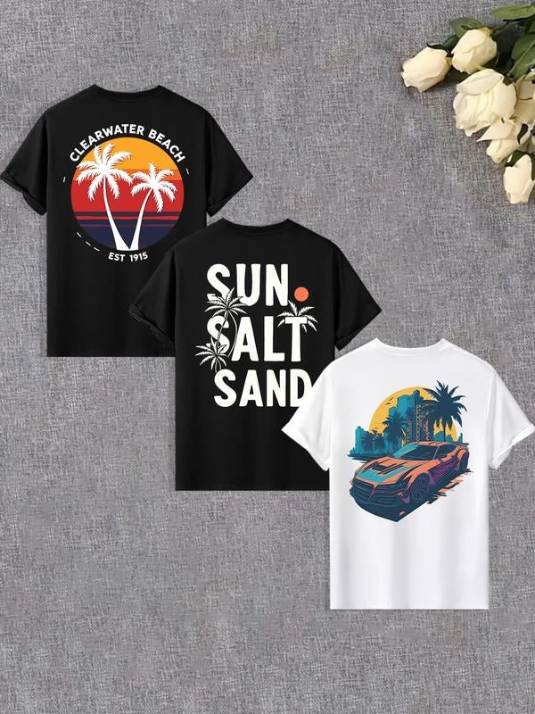 Men's Graphic Print Short Sleeve Tee, Fashion Casual Round Neck T-shirt for Summer, Men's Top for Daily Wear Hoodie,...