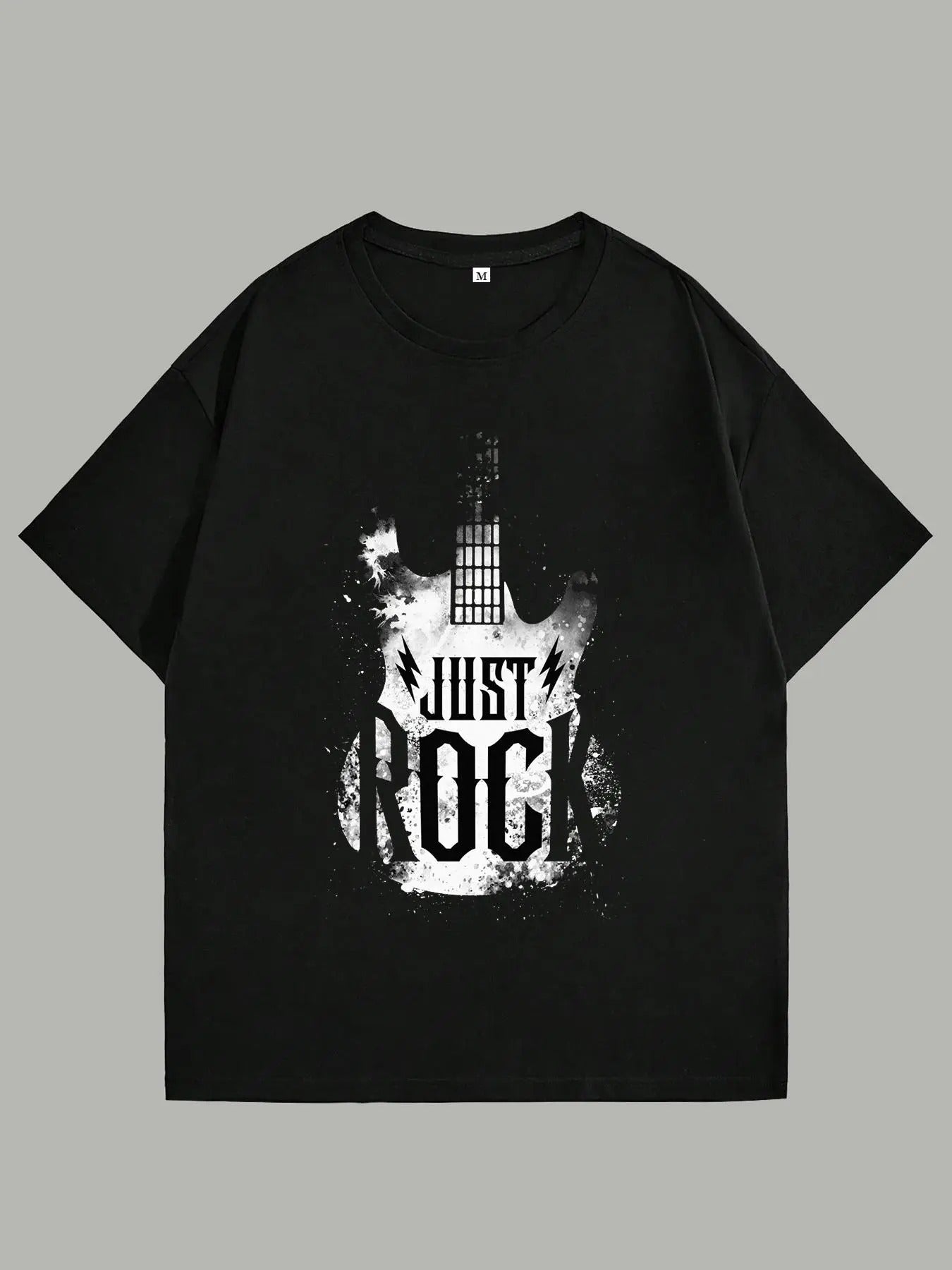 Men's Guitar Print Round Neck Tee, Crew Neck Short Sleeve T-Shirt for Men, Casual Comfy Knitting Top for Summer, Men's...