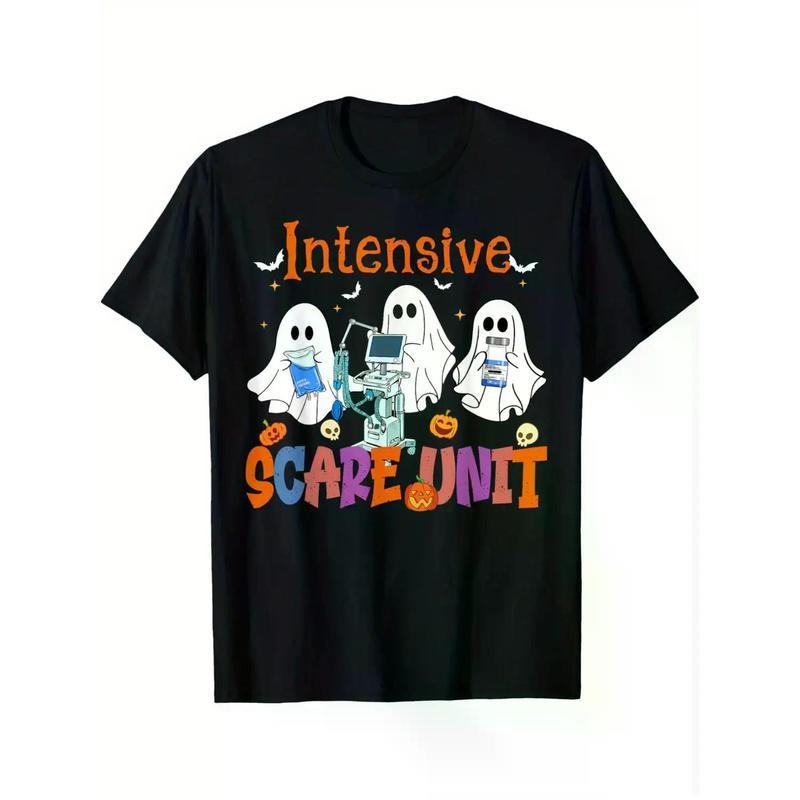 Men's Halloween Nurse T-Shirt Featuring Fun Cartoon Design Ideal for Halloween Celebrations and Everyday Wear in Black...
