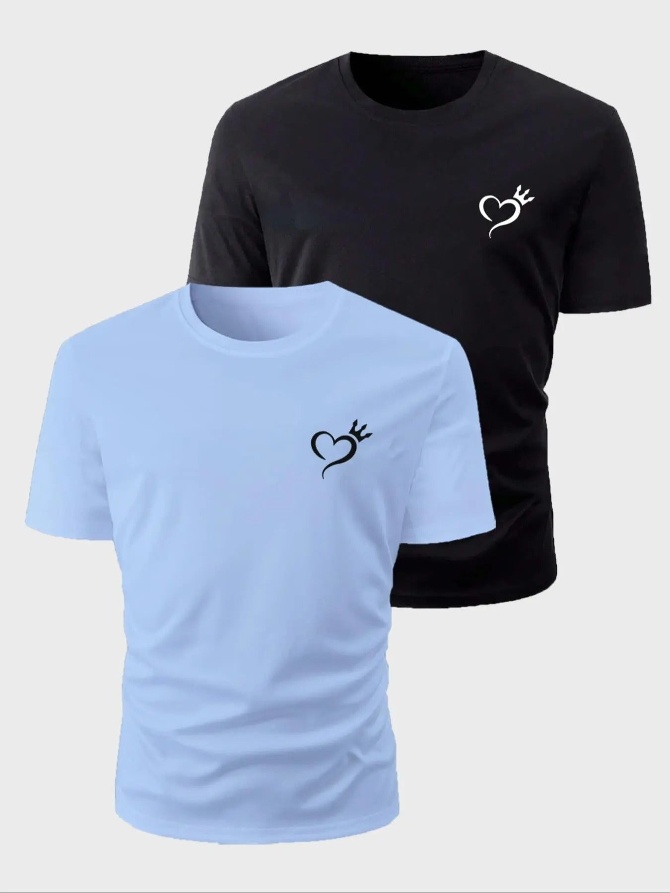 Men's Heart Print Round Neck Tee, Regular Fit Casual Short Sleeve Crew Neck T-Shirt for Summer, Fashion Men's Top for...