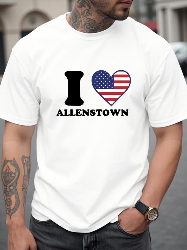 Men's I Love Allenstown T-shirt, Regular Fit Casual American Flag Print Short Sleeve Crew Neck Tee, Men's Summer Top for...