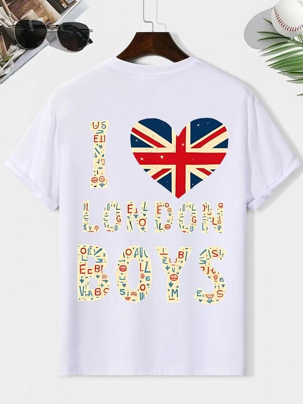 Men's I Love London Boys Short Sleeve Graphic Tee, Casual Loose Round Neck T-shirt for Summer, Men's Top for Daily Wear...