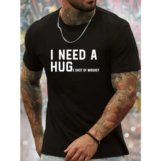 Men's I Need A Hug Graphic Print T-shirt, Summer Trendy Athletic Short Sleeve Tees For Males, Stylish Casual StyleMade in...