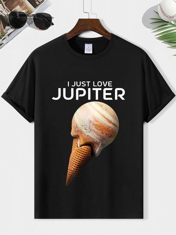 Men's Ice Cream Print Round Neck Tee, Loose Casual Fashion Short Sleeve T-shirt for Summer, Men's Top for Daily Wear,...