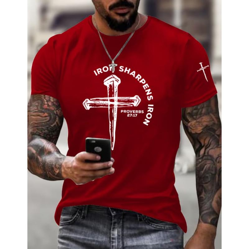 Men's Iron Sharpens Iron T-Shirt Tee Pure Cotton Fabric Casual Streetstyle Crew Neck Short Sleeve T-Shirt Trendy Tops for...
