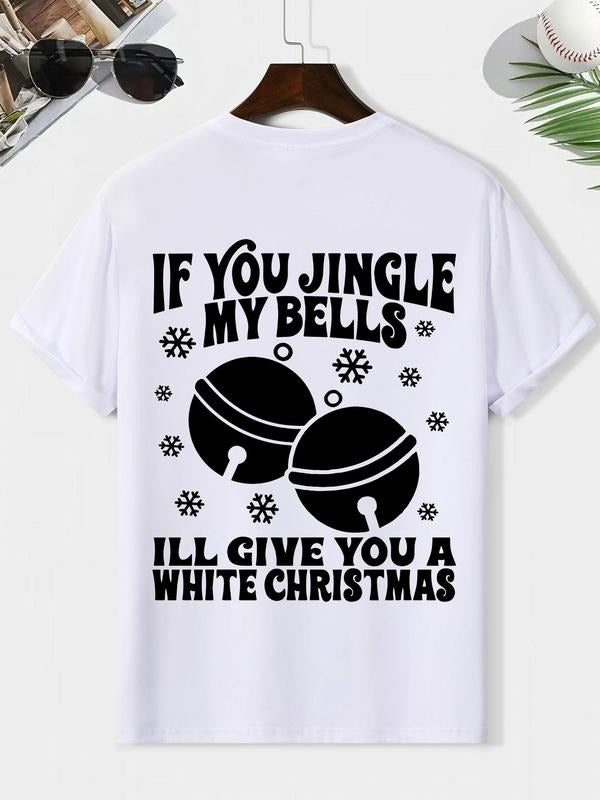 Men's Jingle Bells Print Round Neck Tee, Loose Casual Comfy Short Sleeve T-shirt for Christmas, Men's Top for Daily Wear,...
