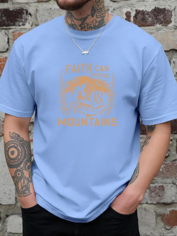 Men's Landscape Print Round Neck Tee, Regular Fit Casual Short Sleeve Crew Neck T-Shirt for Daily Wear, Men's Top for All...
