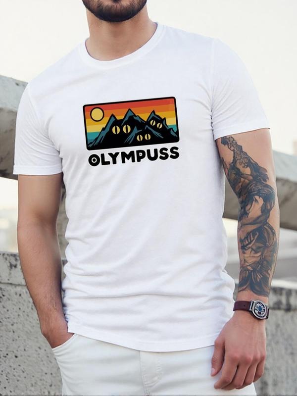 Men's Landscape Print Round Neck Tee, Regular Fit Casual Short Sleeve Crew Neck T-Shirt for Daily Wear, Men's Top for All...