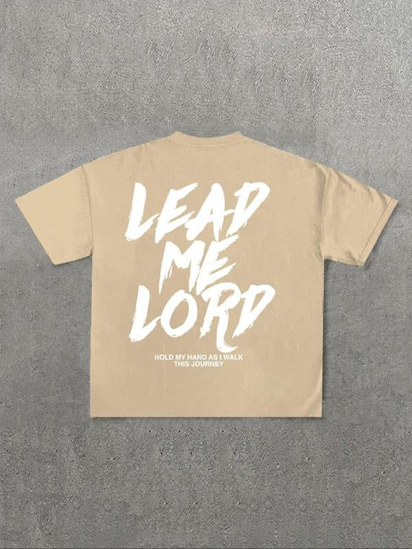 Men's Lead Me Lord Letter Print Round Neck Tee, Regular Fit Casual Short Sleeve T-shirt for Daily Wear, Men's Top for...