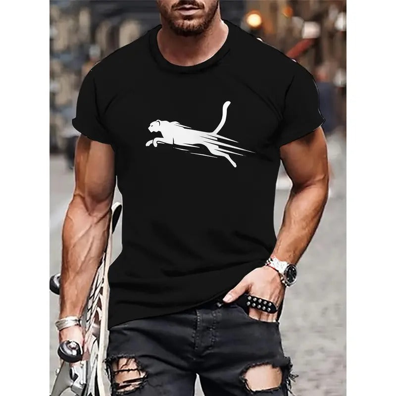 Men's Leopard Graphic Print T-shirt, Short Sleeve Crew Neck Tee, Men's Clothing For Summer Outdoor Made in USA Hoodie,...