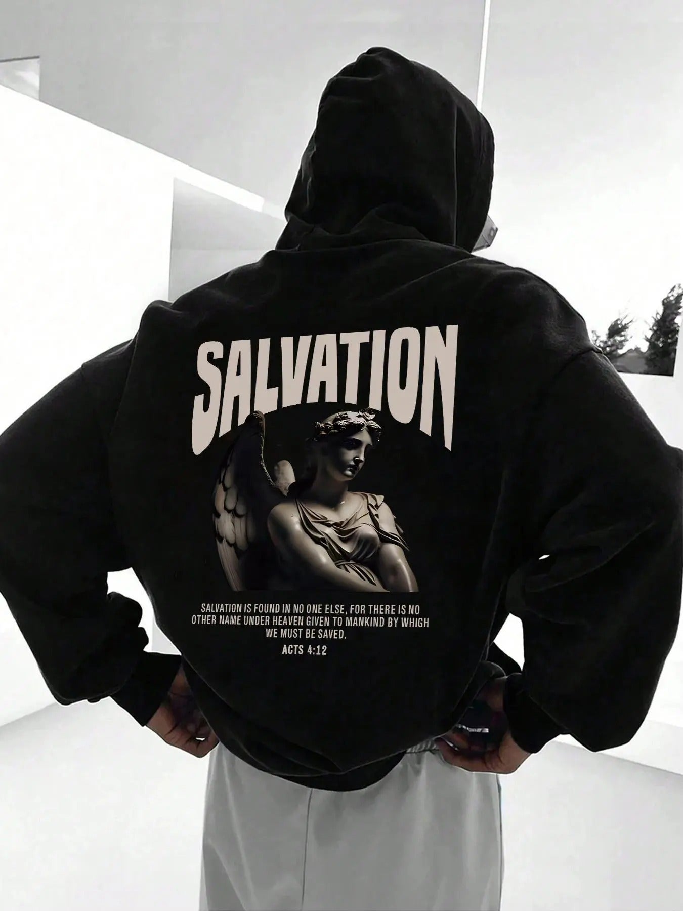 Men's Letter & Angel Print Drop Shoulder Hoodie, Fashion Casual Regular Fit Drawstring Pocket Hooded Sweatshirt for Daily...