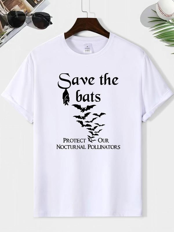 Men's Letter & Bat Print Round Neck Tee, Loose Casual Short Sleeve T-shirt for Summer, Men's Top for Daily Wear Hoodie,...