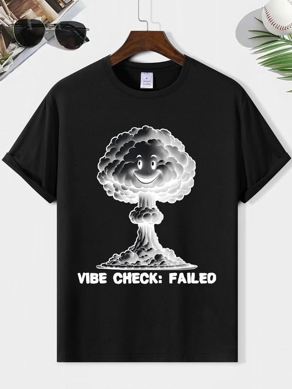 Men's Letter & Cloud Print Round Neck Tee, Loose Casual Short Sleeve T-shirt for Summer, Men's Top for Daily Wear,...