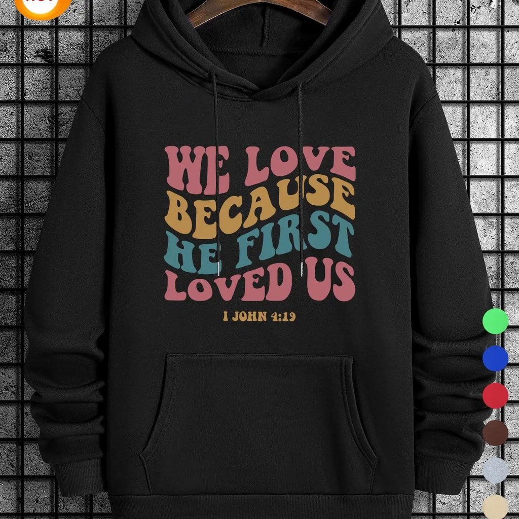 Men's Letter & Colorful Geometric Print Hoodie, Casual Regular Fit Long Sleeve Hooded Sweatshirt for Spring & Fall,...