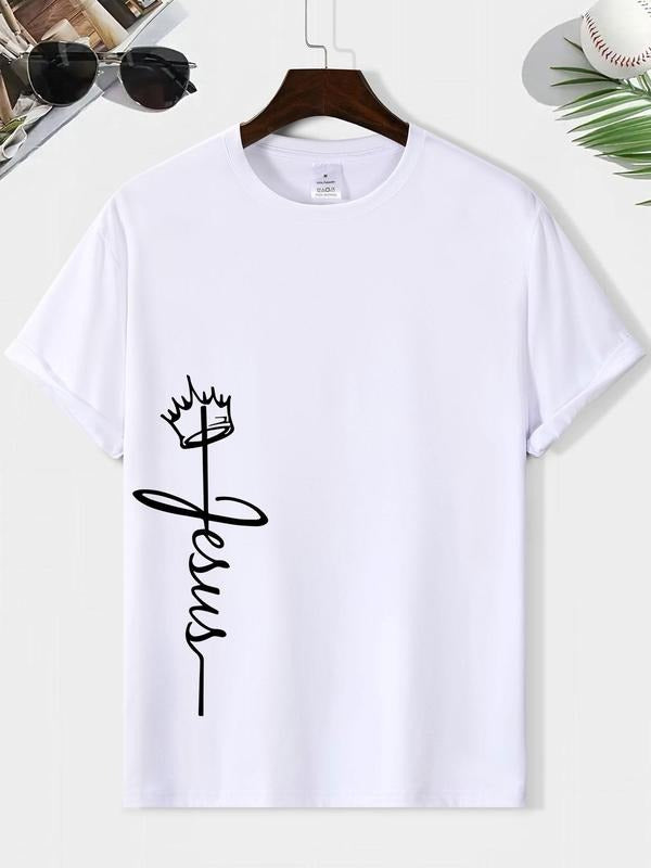 Men's Letter & Crown Print Double-sided Tee, Casual Comfy Round Neck Short Sleeve T-shirt for Summer, Fashion Men's Top...
