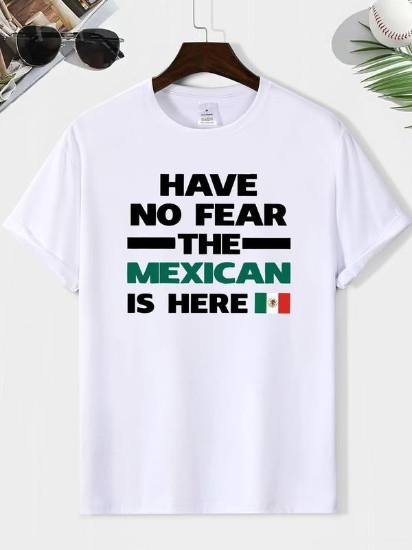 Men's Letter & Flag Print Round Neck Tee, Loose Casual Fashion Short Sleeve T-shirt for Summer, Men's Top for Daily Wear...