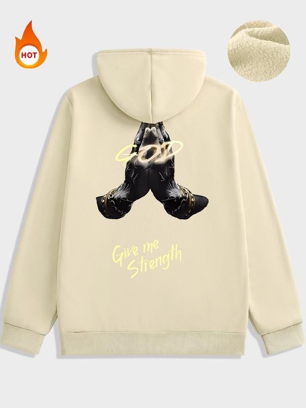 Men's Letter & Graphic Print Pocket Hoodie, Regular Fit Casual Long Sleeve Hooded Sweatshirt for Fall & Winter, Men's Top...