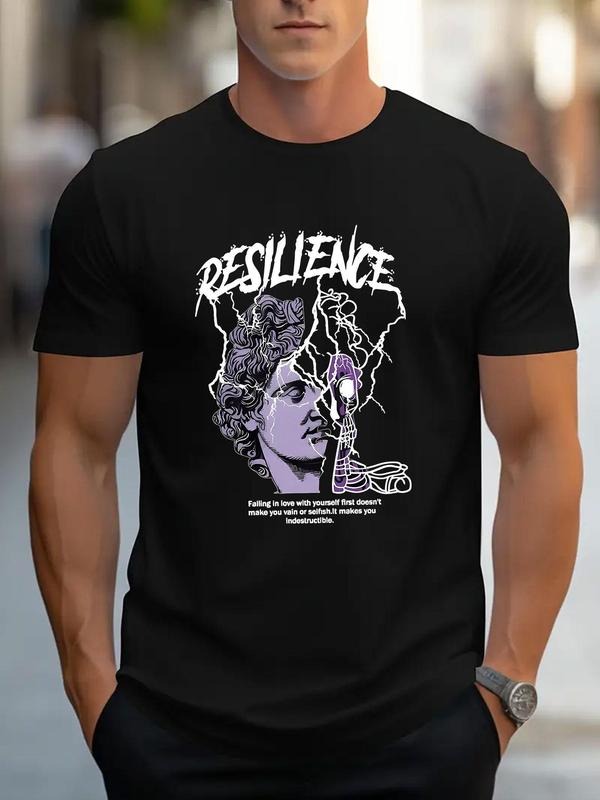 Men's Letter & Graphic Print Round Neck Tee, Loose Casual Short Sleeve T-shirt for Summer, Men's Top for Daily Wear style...