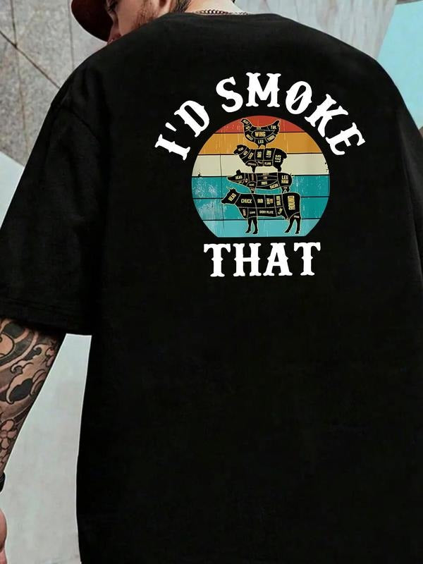 Men's Letter & Graphic Print Round Neck Tee, Loose Casual Short Sleeve T-shirt for Summer, Men's Top for Daily Wear,...