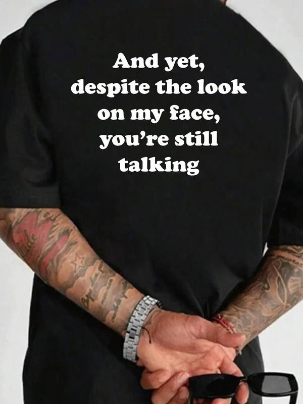 Men's Letter & Hand Print Round Neck Tee, Loose Casual Fashion Short Sleeve T-shirt for Summer, Men's Top for Daily Wear...
