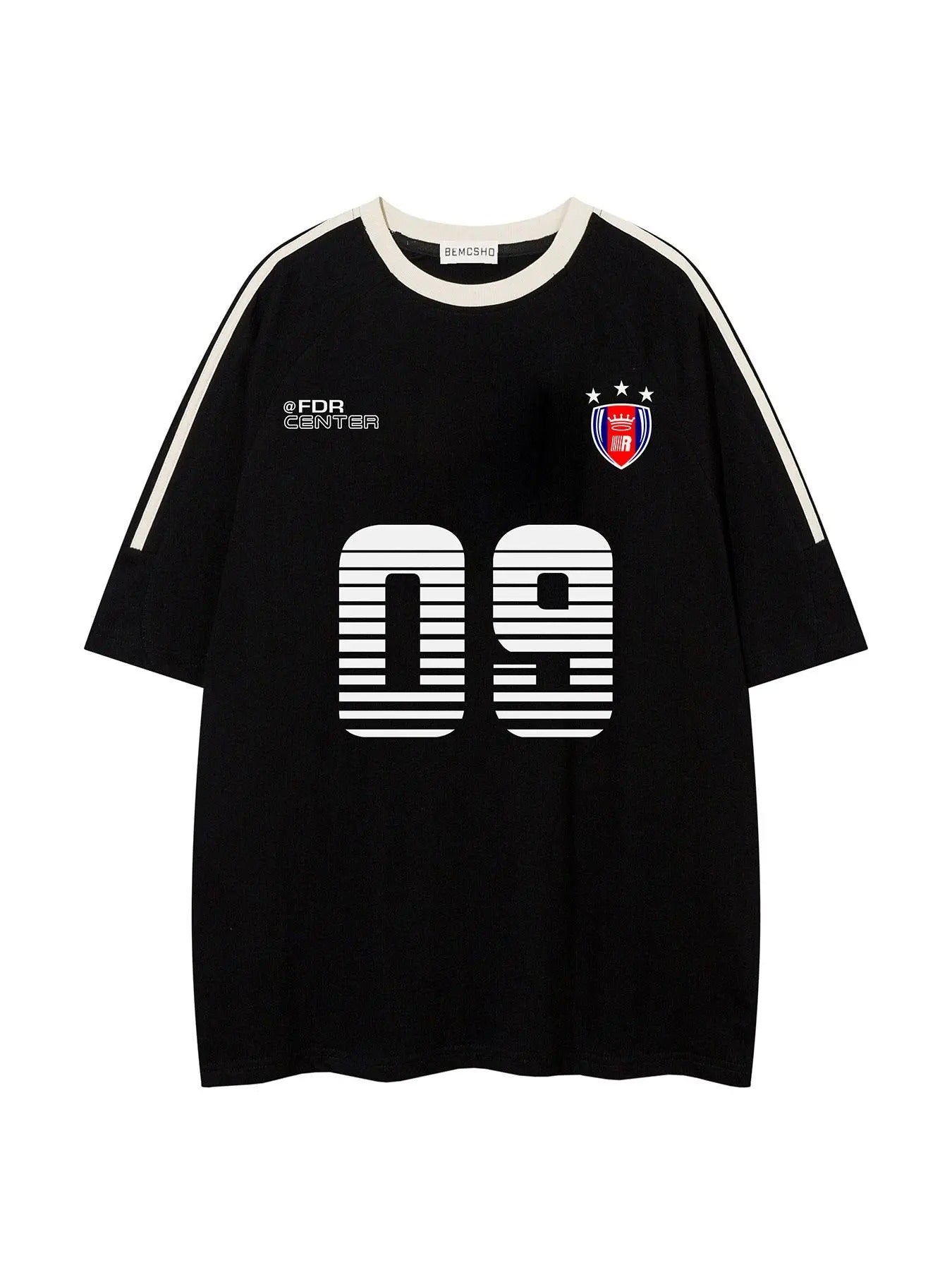 Men's Letter & Number & Striped Print Short Sleeve Tee, Loose Casual Fashion Round Neck T-shirt for Summer, Men's Top for...