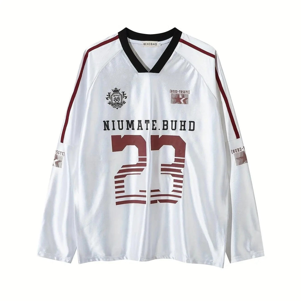Men's Letter & Number Print V Neck Raglan Sleeve T-shirt, Loose Casual Long Sleeve Tee, Men's Spring & Fall Top for Daily...