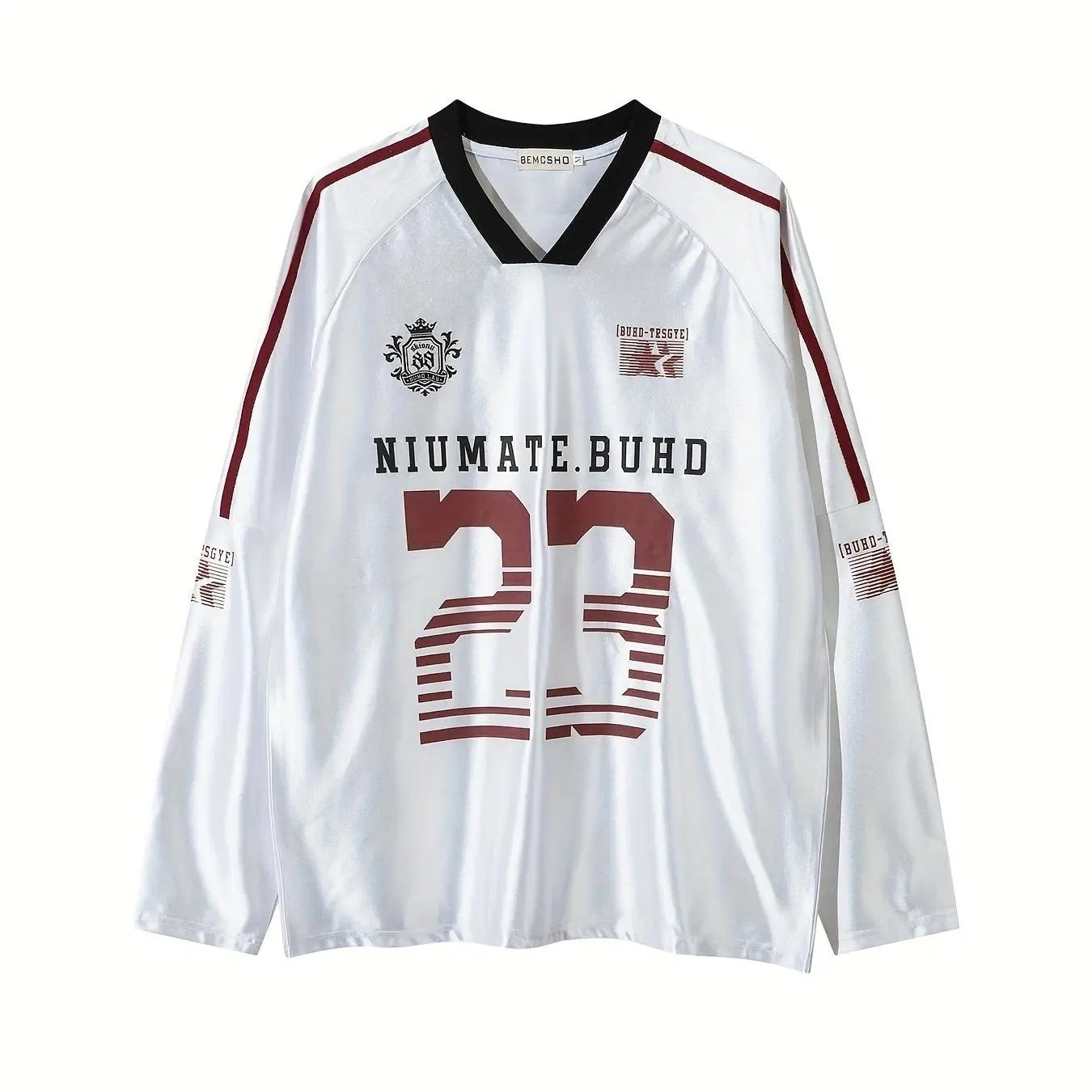 Men's Letter & Number Print V Neck Raglan Sleeve T-shirt, Loose Casual Long Sleeve Tee, Men's Spring & Fall Top for Daily...