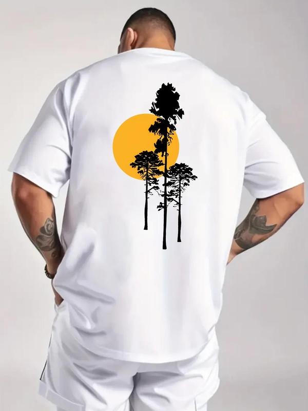 Men's Letter & Palm Tree Print Round Neck Tee, Loose Casual Short Sleeve T-shirt for Summer, Men's Top for Daily Wear,...