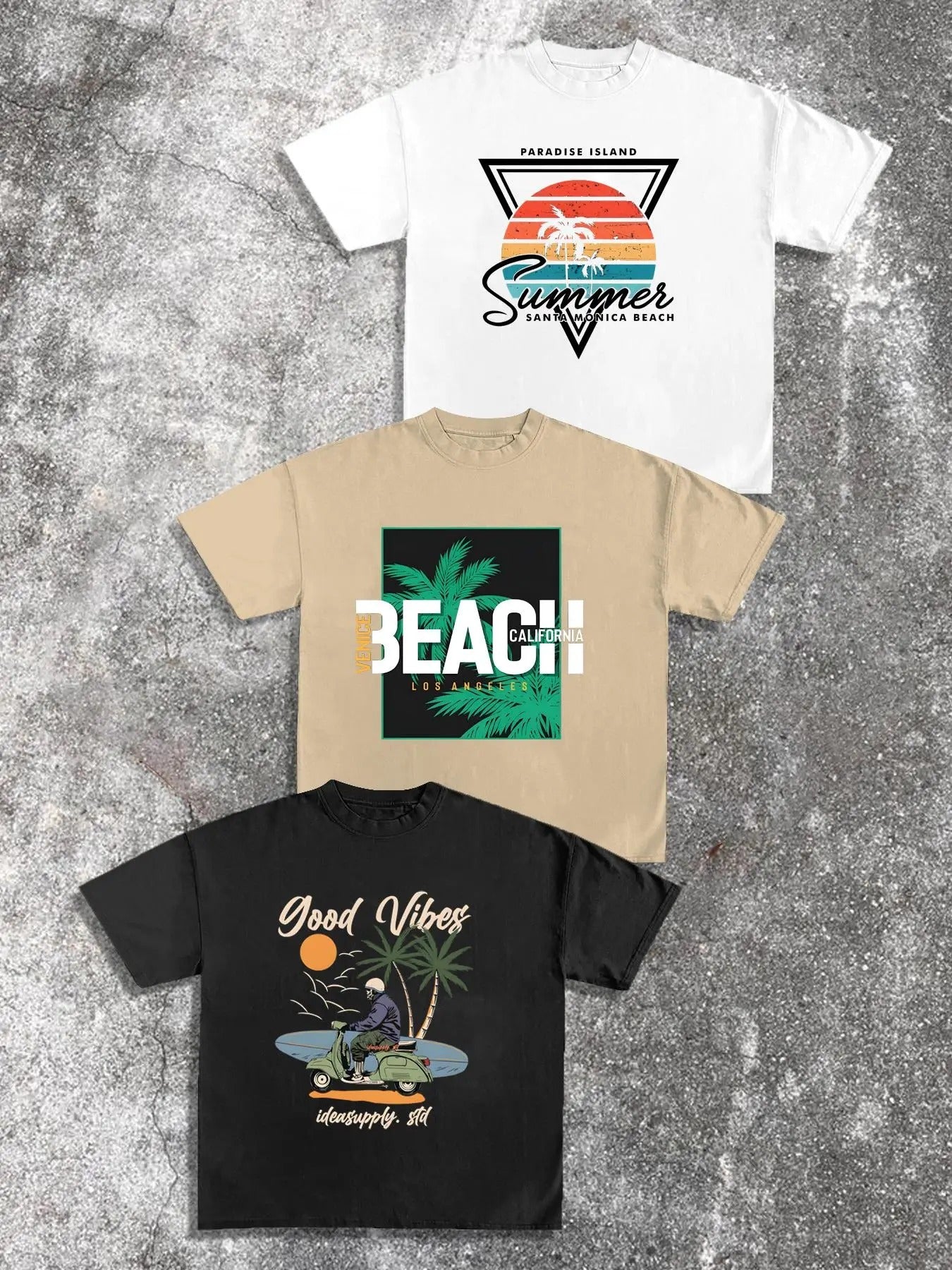 Men's Letter & Palm Tree Print Short Sleeve Tee, Regular Fit Casual Round Neck Graphic T-shirt for Summer, Men's Top for...