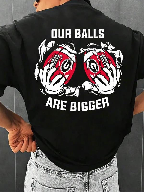 Men's Letter & Rugby Print Graphic Round Neck Tee, Loose Casual Fashion Short Sleeve T-shirt for Summer, Men's Top for...