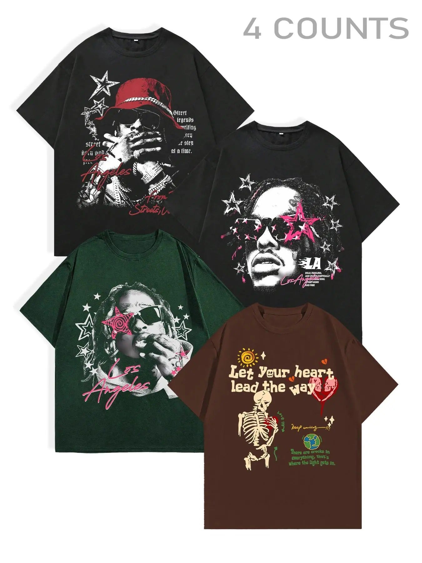 Men's Letter & Skeleton Print Short Sleeve Graphic Tee, Regular Fit Casual Street Round Neck T-shirt for Summer, Men's...