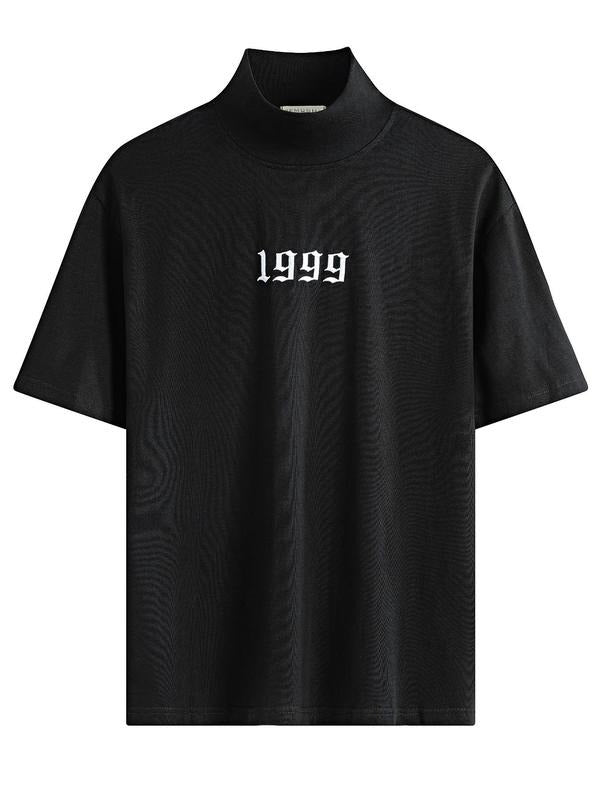 Men's Letter Embroidery Half Turtleneck T-shirt, Loose Casual Fashion Short Sleeve Tee for Summer, Men's Top for Daily...