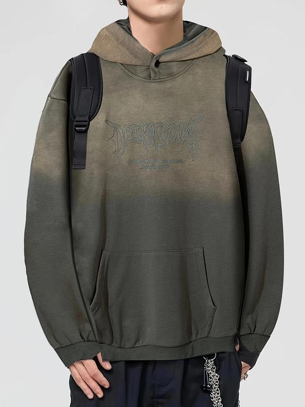 Men's Letter Embroidery Hoodie, Casual Loose Trendy Long Sleeve Hooded Sweatshirt for Spring & Fall, Fashion Men's Top...