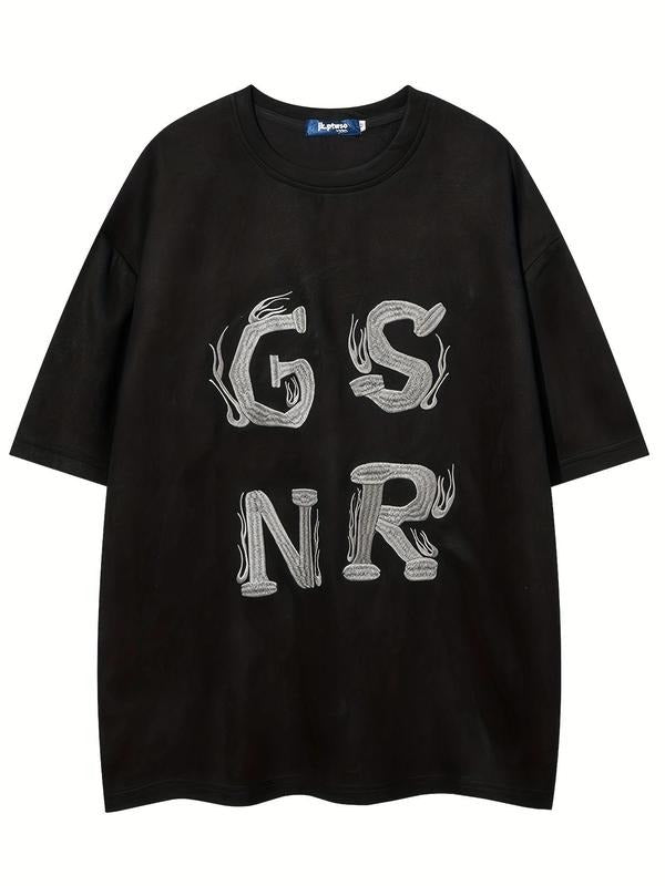 Men's Letter Embroidery Round Neck Tee, Loose Casual Fashion Short Sleeve T-shirt for Summer, Men's Top for Daily Wear...