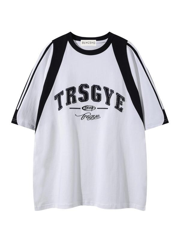 Men's Letter Embroidery Short Sleeve Tee, Loose Casual Comfy Round Neck T-shirt for Summer, Fashion Men's Top for Daily...