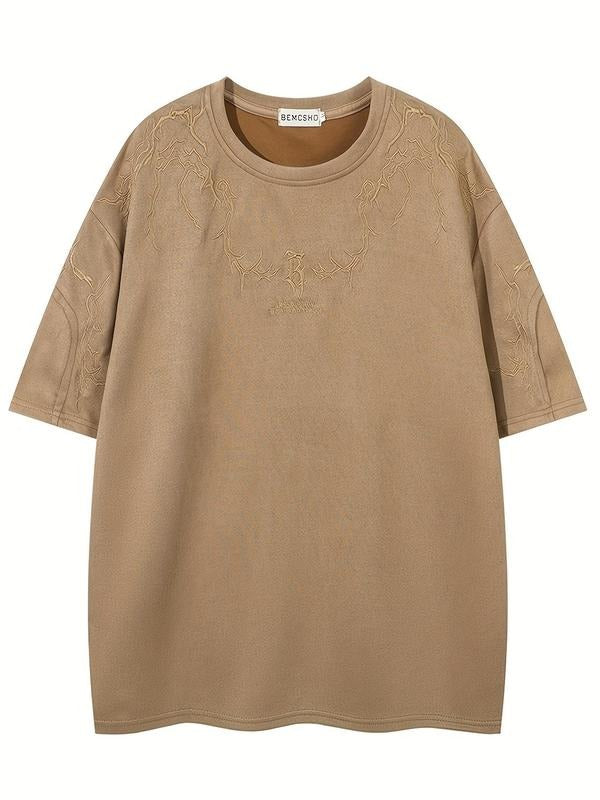 Men's Letter Embroidery Short Sleeve Tee, Loose Casual Comfy Round Neck T-shirt for Summer, Fashion Men's Top for Daily...