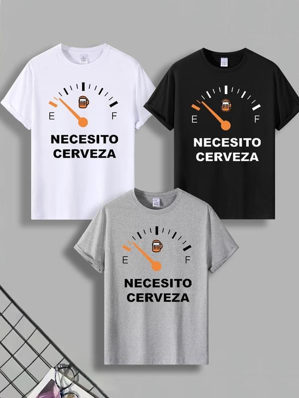 Men's Letter Graphic Short Sleeve Tee, Regular Fit Casual Round Neck T-shirt, Fashion Men's Summer Top for Daily Wear...