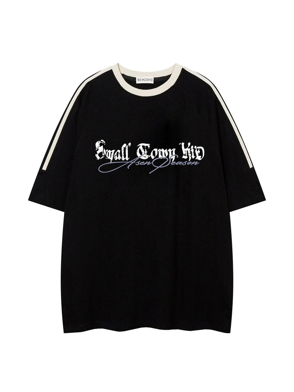 Men's Letter Print Contrast Binding Crew Neck Tee, Loose Casual Comfy Fashion Half Sleeve Round Neck T-shirt for Summer,...