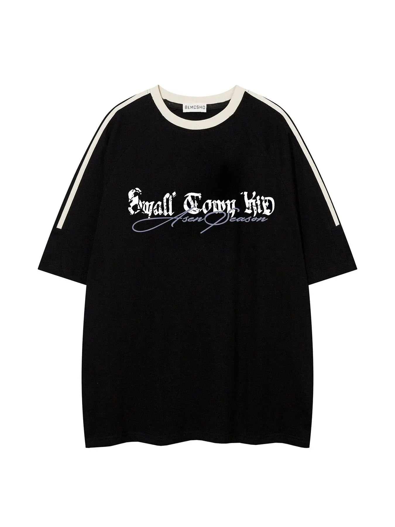 Men's Letter Print Contrast Binding Crew Neck Tee, Loose Casual Comfy Fashion Half Sleeve Round Neck T-shirt for Summer,...