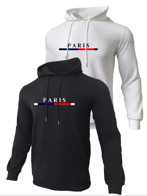 Men's Letter Print Drawstring Hoodie, Casual Regular Fit Long Sleeve Pocket Hooded Sweatshirt, Men Clothes for Fall &...