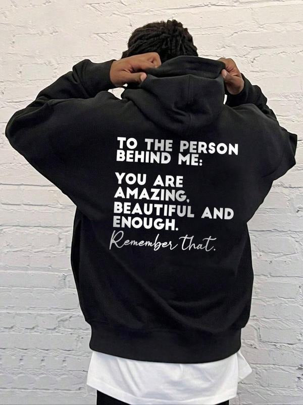 Men's Letter Print Drop Shoulder Hoodie, Fashion Casual Regular Fit Drawstring Hooded Sweatshirt for Daily Holiday...