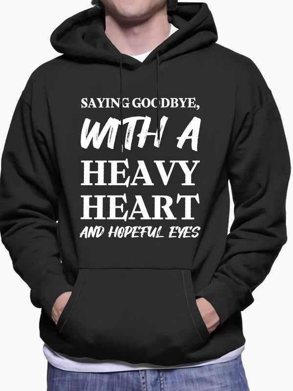 Men's Letter Print Drop Shoulder Hoodie, Fashion Casual Regular Fit Drawstring Pocket  Hooded Sweatshirts  for Daily...