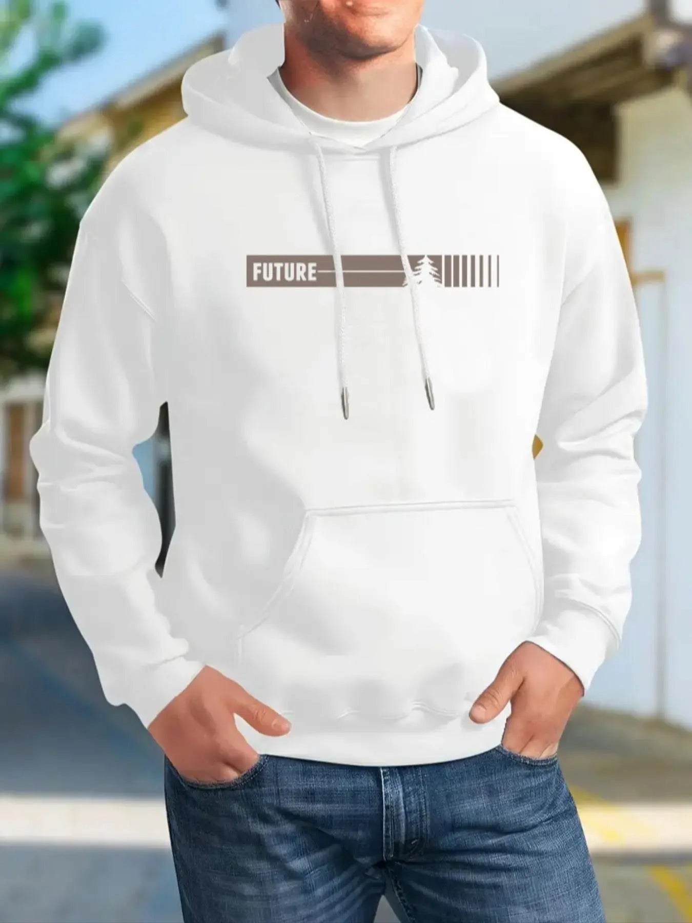 Men's Letter Print Drop Shoulder Hoodie, Fashion Casual Regular Fit Drawstring Pocket Hooded Sweatshirt for Daily Holiday...