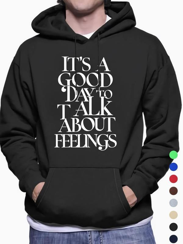 Men's Letter Print Drop Shoulder Hoodie, Fashion Casual Regular Fit Drawstring Pocket Hooded Sweatshirt for Daily Holiday...