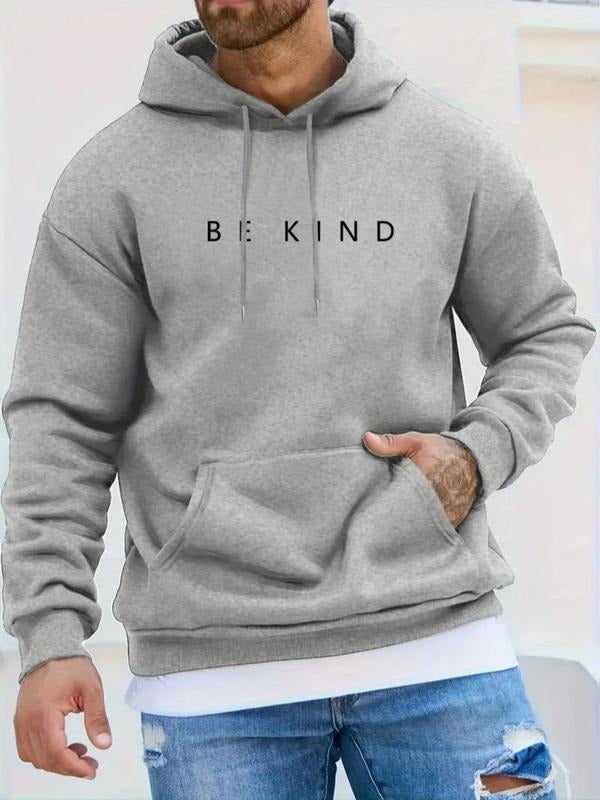 Men's Letter Print Drop Shoulder Hoodie, Fashion Casual Regular Fit Drawstring Pocket Hooded Sweatshirt for Daily Holiday...