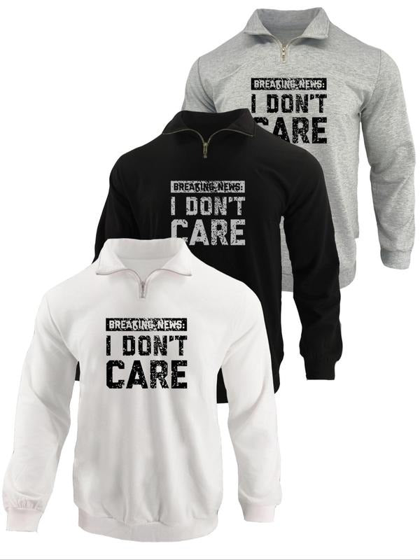 Men's Letter Print Half Zip Sweatshirt, Casual Regular Fit Long Sleeve Pullover for Fall & Winter, Men's Clothes for...